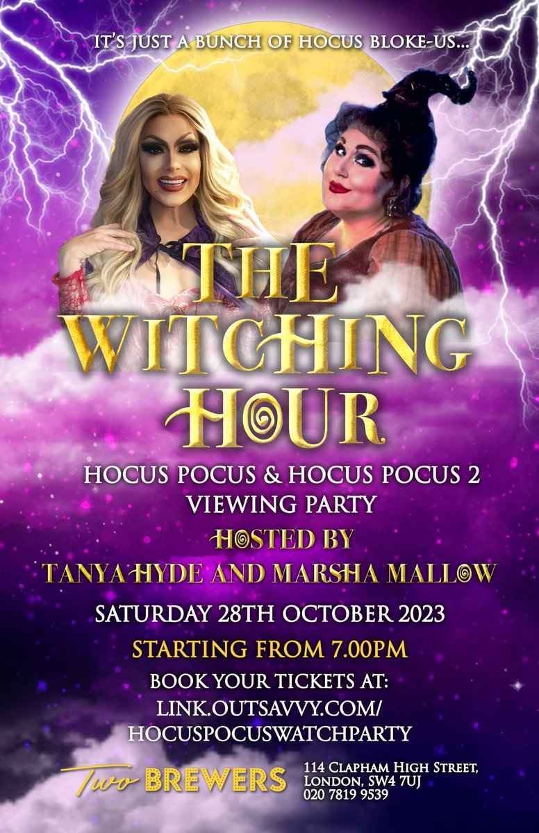 MissMMallow's tweet photo. 12 DAYS TO GO!
myself and Tanya Hyde cannot wait celebrate the 30th anniversary of Hocus Pocus with our very own watch party at @2BrewersClapham
book your tickets now at:
https://t.co/LZDO3yv1UM
#hocuspocus #hocuspocuswatchparty #draguk https://t.co/ErjL58Vjpa
