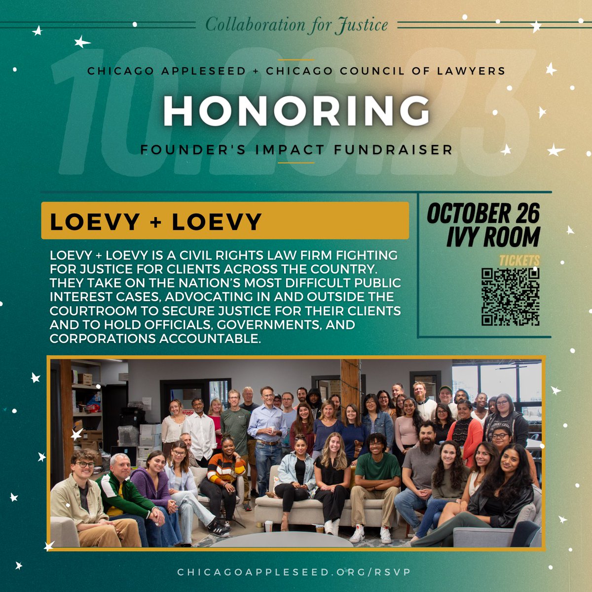 Chicago Council of Lawyers (@chicouncillaw) on Twitter photo We're getting excited for our annual celebration! This year, we're honoring the <a href="/LoevyandLoevy/">Loevy + Loevy</a> team! Join us Oct. 26 at <a href="/IvyRoomChicago/">Ivy Room Chicago</a> We're getting excited for our annual celebration! This year, we're honoring the <a href="/LoevyandLoevy/">Loevy + Loevy</a> team! Join us Oct. 26 at <a href="/IvyRoomChicago/">Ivy Room Chicago</a>