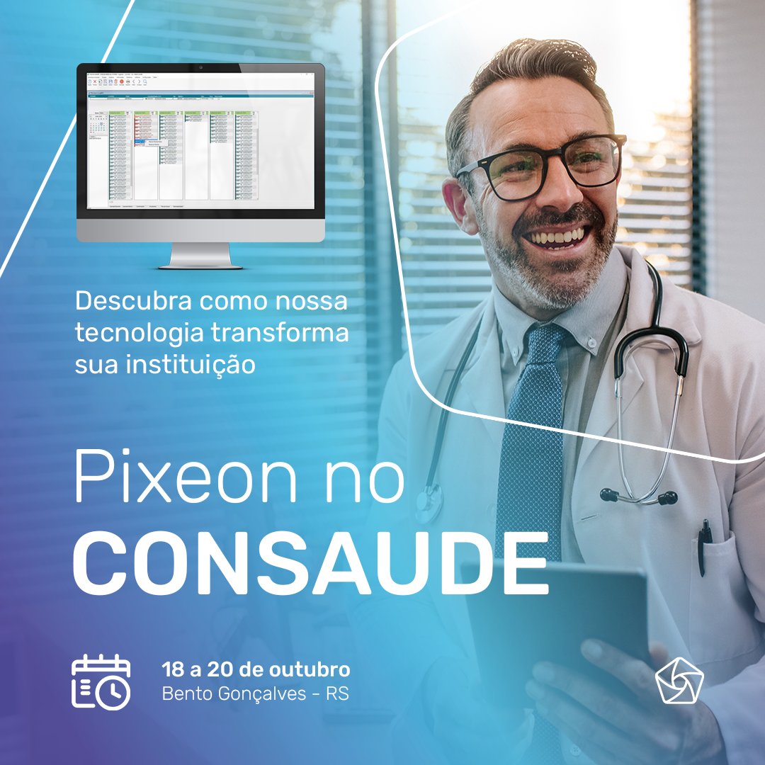 A Pixeon estará no CONSAUDE de 18 a 20/10. 

Venha conversar com nossos especialistas sobre como impulsionar a gestão do seu negócio.

Esperamos você no Centro de Eventos do Hotel Dall'Onder, em Bento Gonçalves - RS.