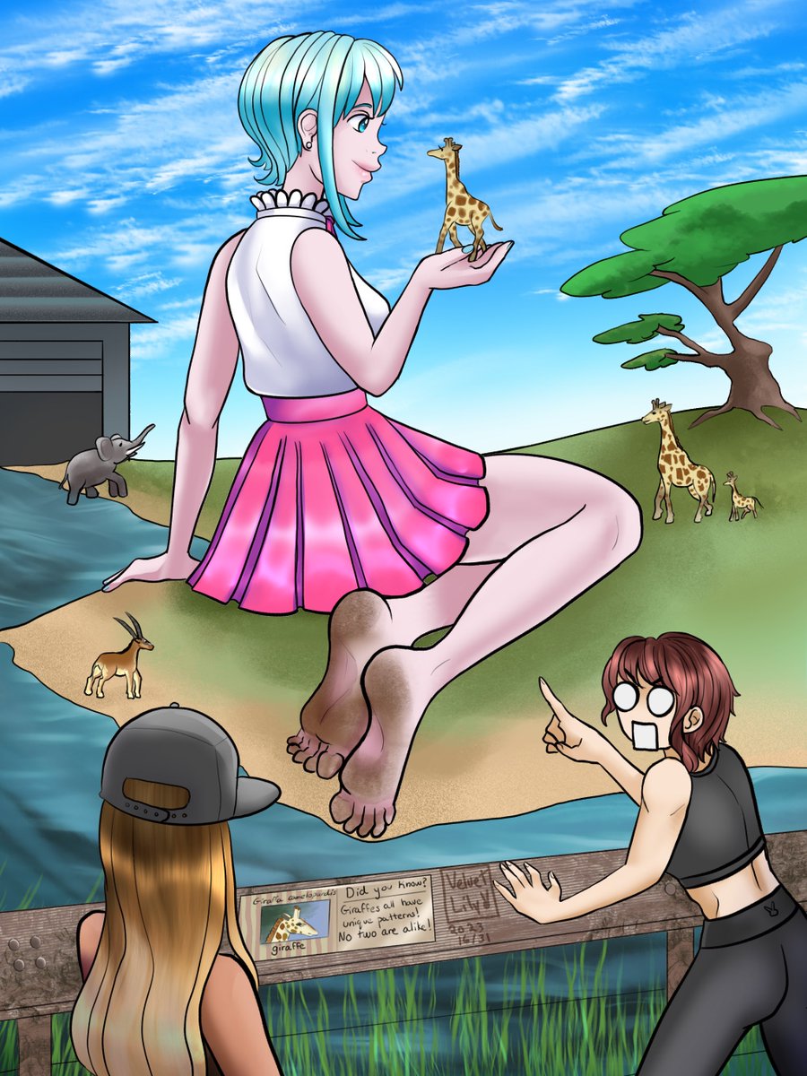 Sizetober Day 16: Zoo🦒A trip to the zoo is completely different when the animals are all toy sized! Giantess Moira is not part of the savannah exhibit... #sizetober2023 #giantess