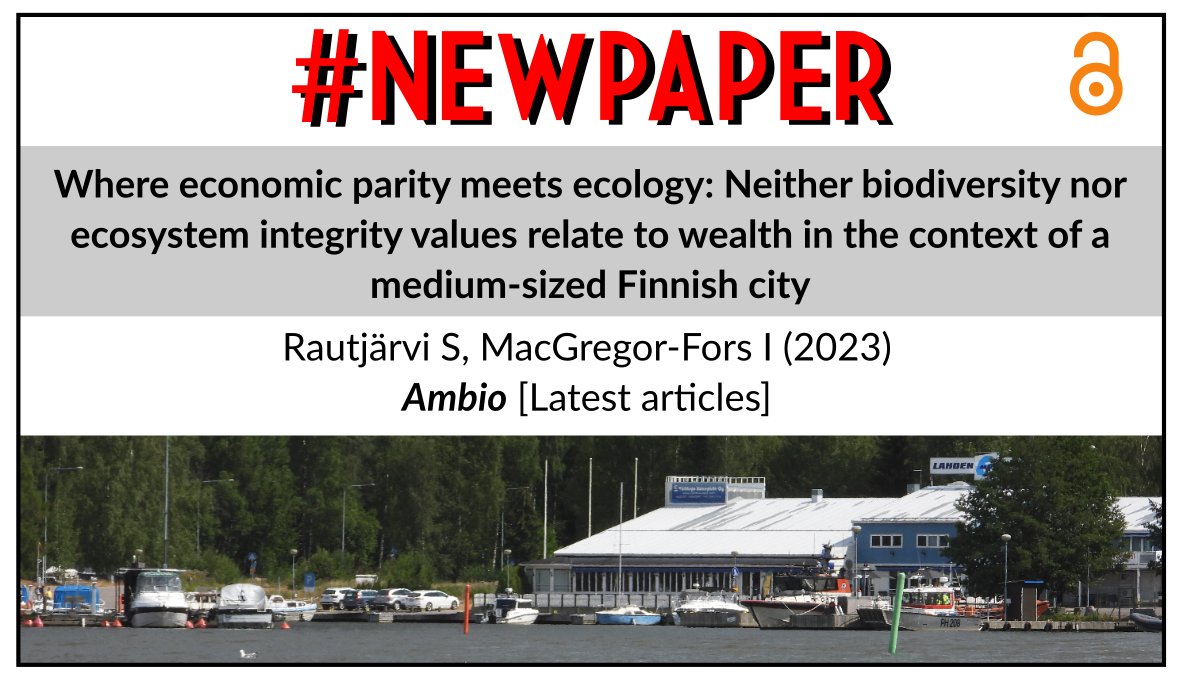 #NewPaper fresh from @SiniRautjarvi's MSc thesis shows that in Lahti (Finland), neither biodiversity nor ecosystem integrity values relate to wealth in economic parity scenarios. Our findings shed new light on the ‘‘luxury effect’’ in urban areas. t.ly/Leij0