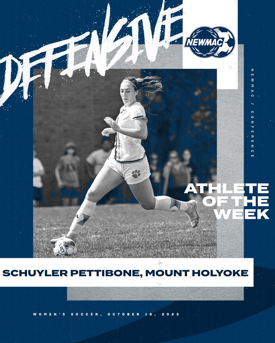 WOMEN'S SOCCER ⚽ DEFENSIVE ATHLETE OF THE WEEK @mhclyons Schuyler Pettibone scored her first collegiate goal, a game-winner, as Mount Holyoke defeated Wheaton for the first time in 29 contests on Saturday. 🔗 bit.ly/3tzC91I #GoNEWMAC // #WhyD3