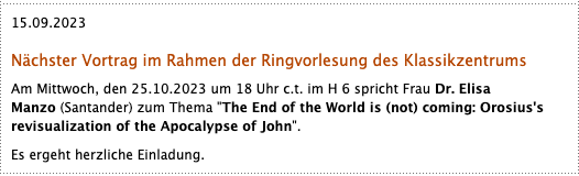 apocalypsesem's tweet photo. If you're in Regensburg this month:   6pm, October 25, Elisabeth Manzo (@TheOrosian), "The End of the World is (not) coming: Orosius's revisualization of the Apocalypse of John" https://t.co/v66YuTBvcN https://t.co/k6ib9hObFR