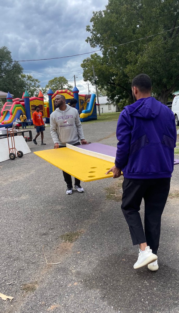 NSUDemonsMBB's tweet photo. Demon hoops lending a hand at the Creole Festival hosted by St. Augustine Catholic Church this weekend! #Forkem #Nvolved https://t.co/IW7Cj3EVpx