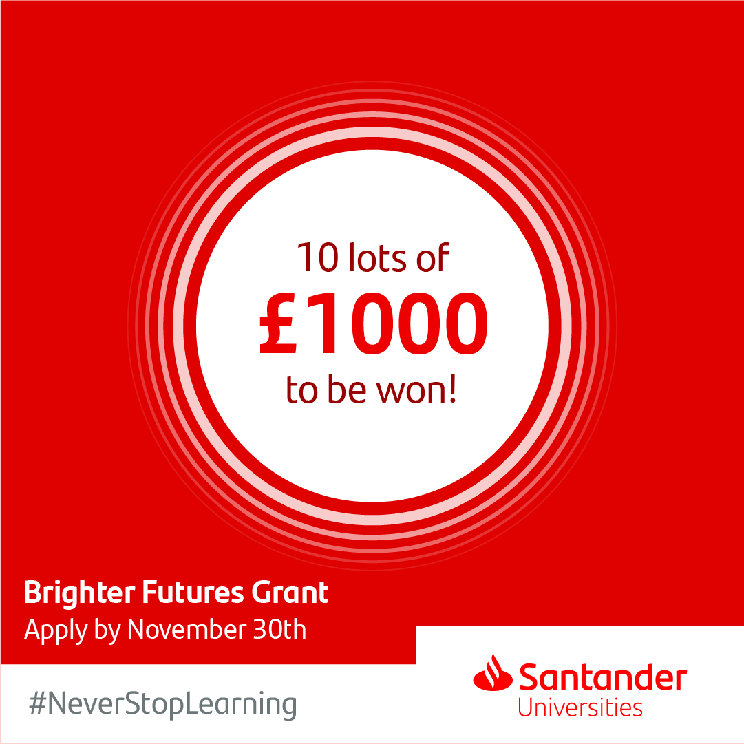 Calling all #TeamUofG students! 📣 We’re giving away 10 Brighter Futures Grants of £1000 in partnership with Santander Universities. Apply before 30 November for your chance to win! Find out more ➡️ gla.ac/3tx0wgy #SanUnisBFGs23