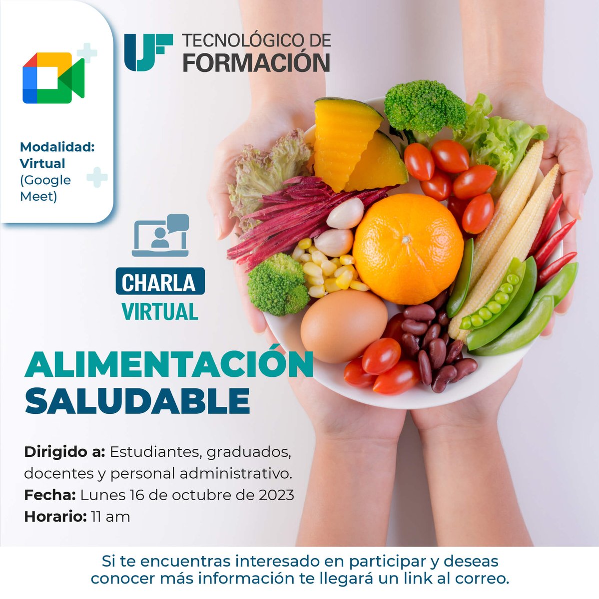 U_Formacion's tweet photo. 📣🌟 ¡Atención comunidad de UF!
🤓 Están cordialmente invitados a participa a la charla virtual "Alimentación Saludable" que se realizará el día lunes 16 de octubre del 2023 a las ⏰ 11:00.

https://t.co/OOYEhuYguk https://t.co/pAh2ChBig5