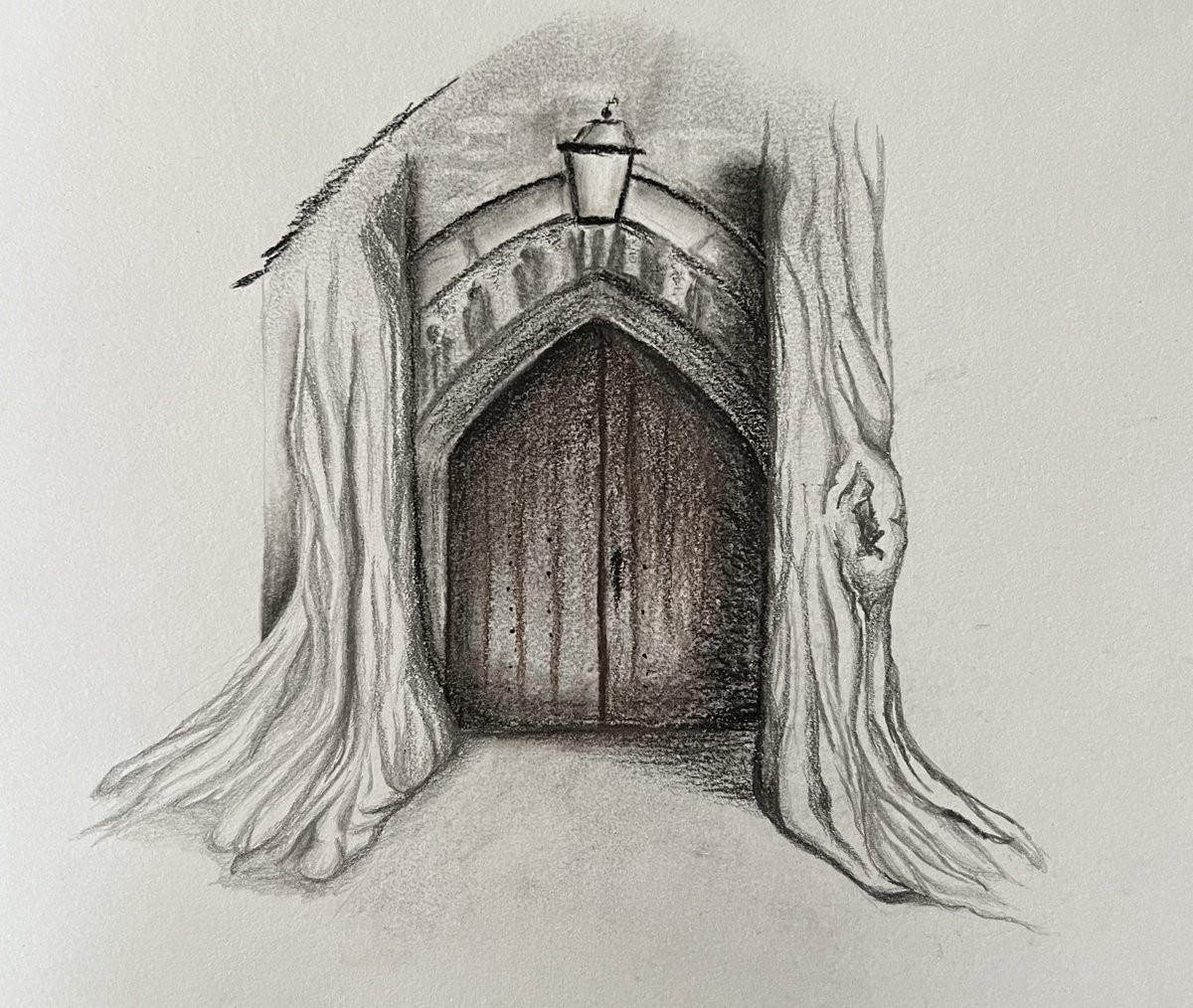 Yet again, it has been a while since I have posted anything but have been working on a number of projects. This is the Yew Tree door in charcoal and pencil.

#drawingart #charcoal #doors