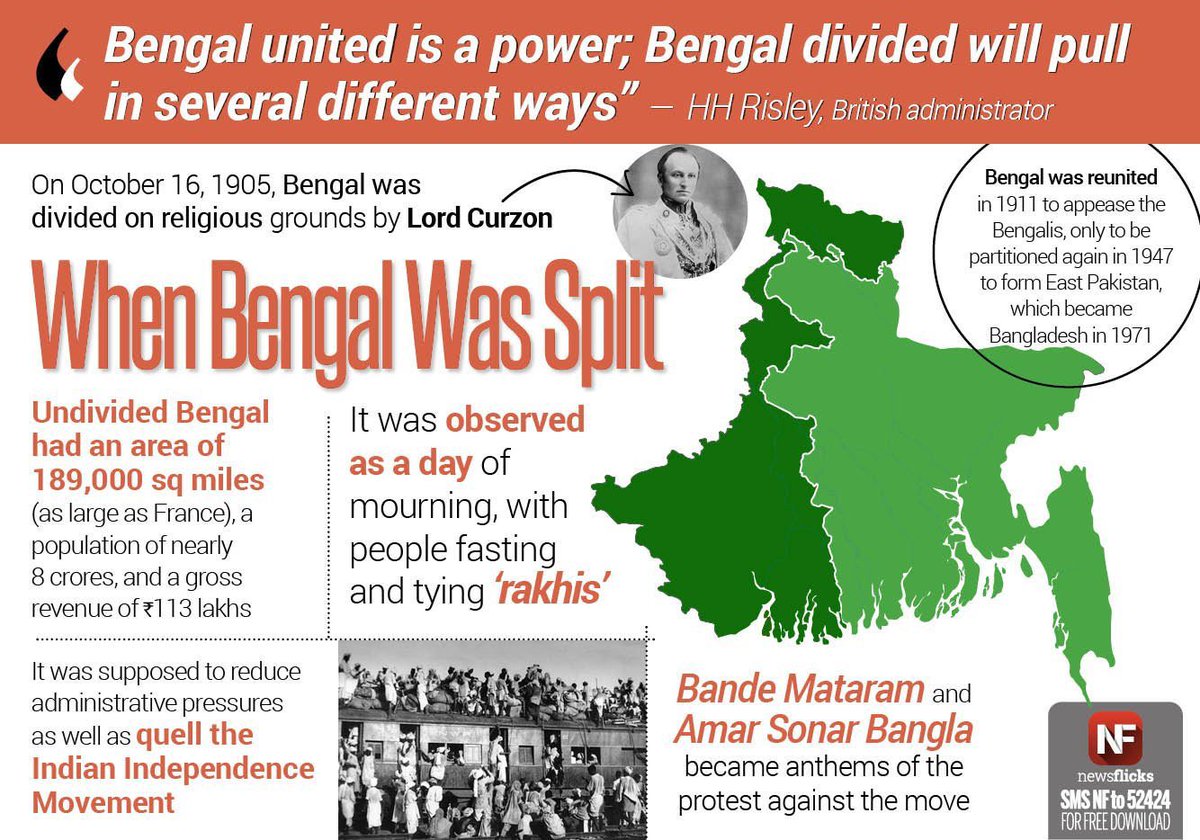 118 years ago today, Lord Curzon's divisive decision to partition Bengal  took place, further fueling religious tensions. The partition and  subsequent electoral divisions were tactics employed to prolong colonial  rule. #BengalPartition #UKColonialCrimes  #UnityInDiversity