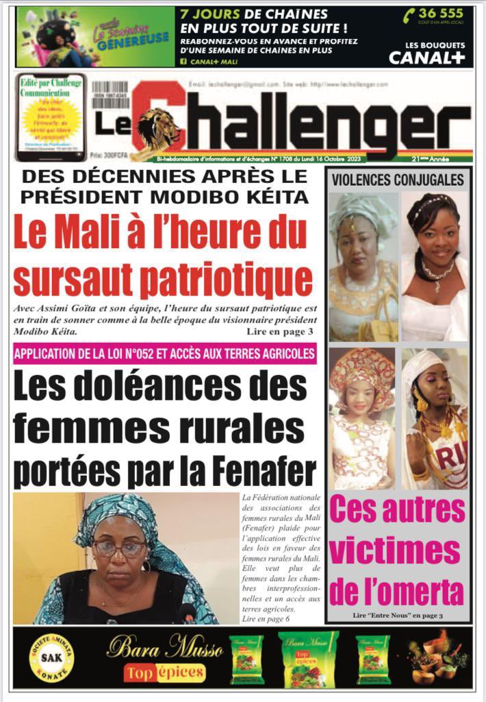 JrLeChallenger's tweet photo. La une du 🗞️ Challenger du Lundi 16 octobre 2023. 
Bonne lecture et très bonne semaine à nos fidèles lecteurs☺️. 

#Le_Challenger
#Octobre2023

➡️Retrouvez également Le Challenger sur Facebook en cliquant sur ce lien➡️:  https://t.co/VMtG94RlxP

￼ https://t.co/xUx0OclrBk