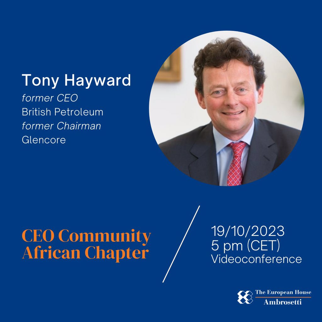 OptimizeAgency's tweet photo. Our next #CEOCommunity guest in Video Conference is Tony Hayward, #AfricanChapter An exclusive influential community of leaders 🙌🏽 @Ambrosetti_
For more information on the meeting and to join the Community, kindly email 👉🏽 ceocommunity-sa@ambrosetti.eu
#Leadership #Business https://t.co/Zjr0nPEAPh