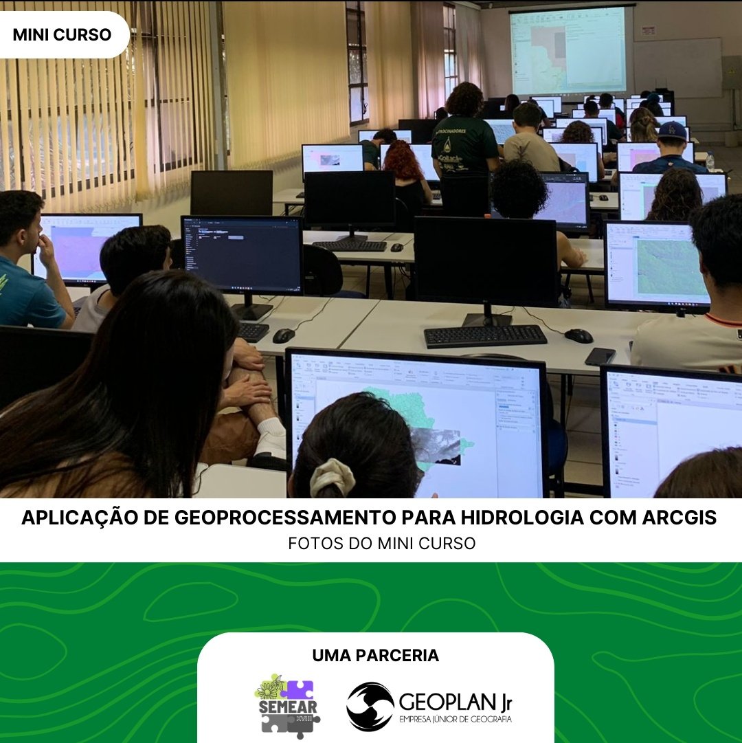 GeoplanJr's tweet photo. O mini curso "APLICAÇÃO DE GEOPROCESSAMENTO PARA HIDROLOGIA COM ARCGIS" foi ministrado no dia 19 de setembro de 2023, durante a Semana de Estudos da Engenharia Ambiental. A Geoplan Jr. agradece a todos os envolvidos e a oportunidade oferecida pela @semearrc. https://t.co/GNjuFZps6u