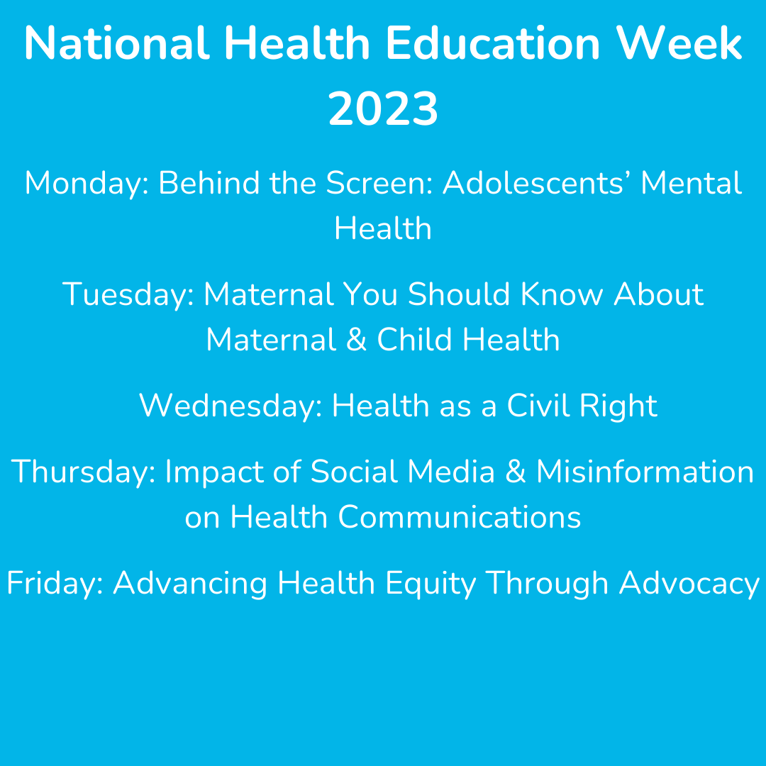 📚 Join us for National Health Education Week 2023! Dive into daily themes, share your insights, and empower your well-being, courtesy of the Society for Public Health Education. 💪💡 #NationalHealthEdWeek #EmpowerHealth 🤝🚀