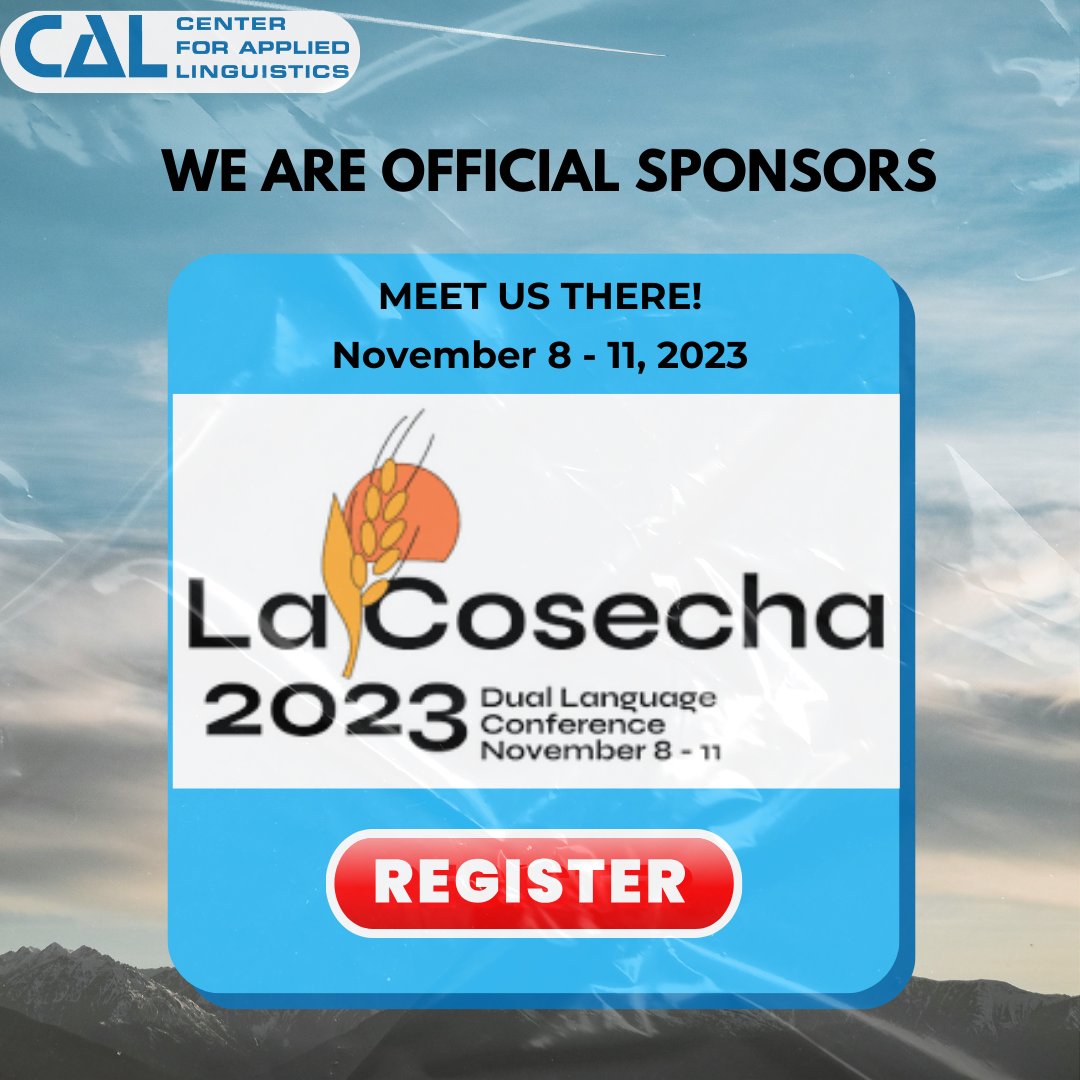 Meet CAL at La Cosecha 2023!

CAL is a proud sponsor of La Cosecha 2023. Join Lisa Tabaku, director of Dual Language and Multilingual Education at CAL, at this special event and celebrate the power of dual language learning.

Learn more and register: ow.ly/Yao750PRrHl