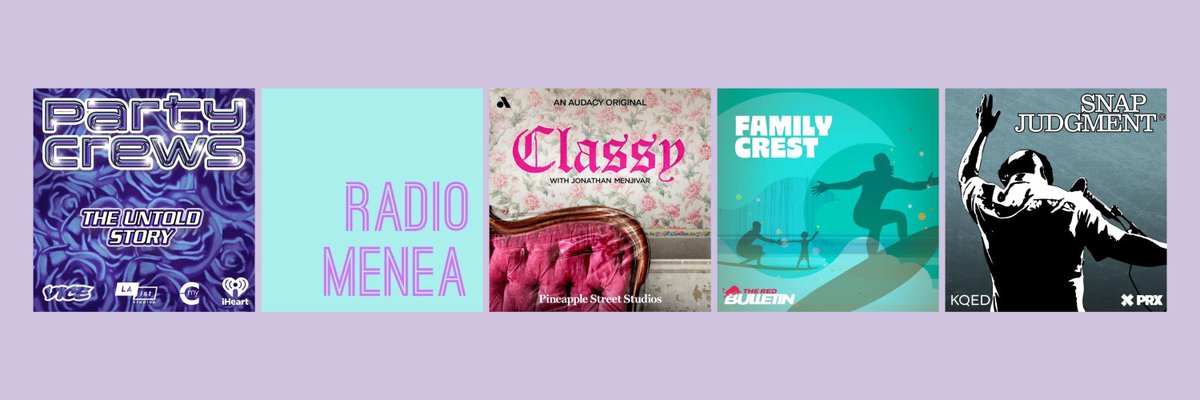 Welcome to the Latinx Podcast Scene, curated by <a href="/MellyG14k/">Melissa Saenz Gordon</a>.

Ft.
<a href="/JaniceLlamoca/">Janice Llamoca</a>'s Party Crews
<a href="/radiomenea/">💿Radio Menea📀</a> 
<a href="/jon_menjivar/">Jonathan Menjivar</a>'s Classy
<a href="/redbull/">Red Bull</a>'s Family Crest
<a href="/snapjudgment/">Snap Judgment</a> 

Learn more about this week's podcast picks👇👇