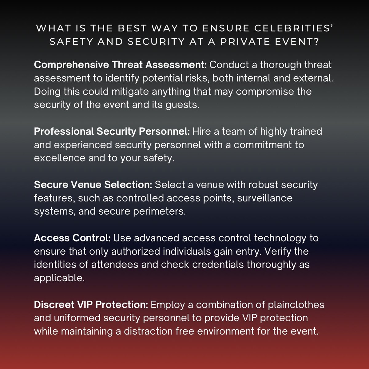 Tips for Ensuring Celebrity Security at Private Functions #SecurityTips

#CelebritySecurity

#PrivateFunctions

#EventSecurity

#SecureCelebrity

#VIPProtection

#SecureParties

#SecureEvents

#SecurityGuidelines

#CelebritySafety