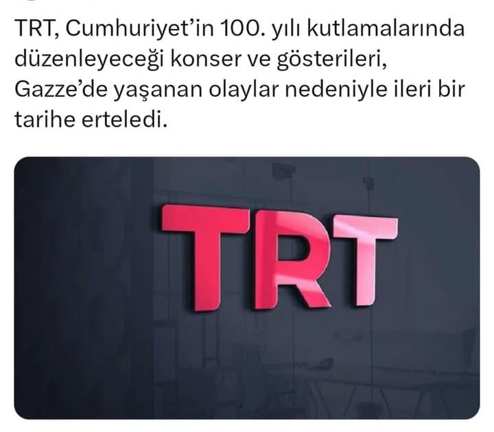 Türkiye Cumhuriyetinin 100. Yılı ile ilgili baştan savmak amaçlı yapılmış konser ve gösterileri iptal eden TRT’ye soruyoruz. Hangi Arap ülkesi Türkiye’de terör saldırılarından ötürü herhangi bir kutlamasını iptal etti? Türk Milleti’ne saygısızlık ölçüsüne varan bu Arapperestlik