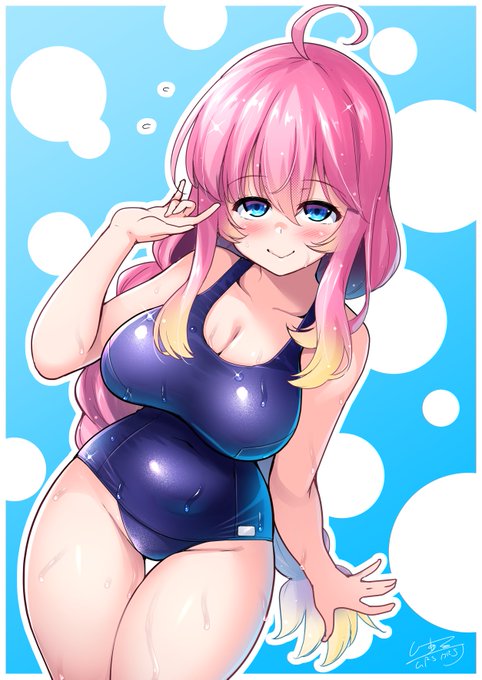 風舞あげはさん のFA描きました。記念配信で旧スク水着てる姿見たら描かざるを得なかった…#風舞あーと帳 