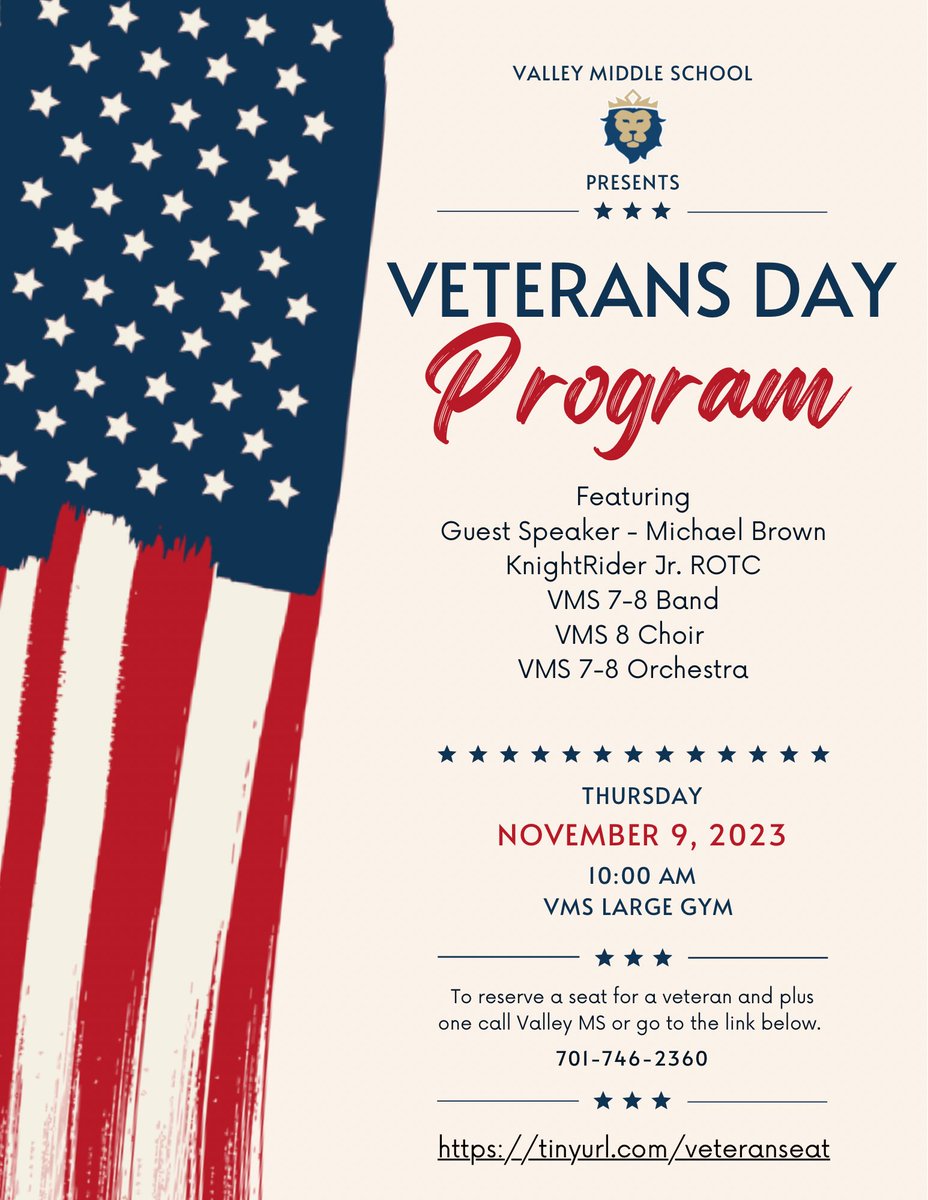 If you know a veteran please share this with them! <a href="/vmsroyals/">Valley Middle School</a>