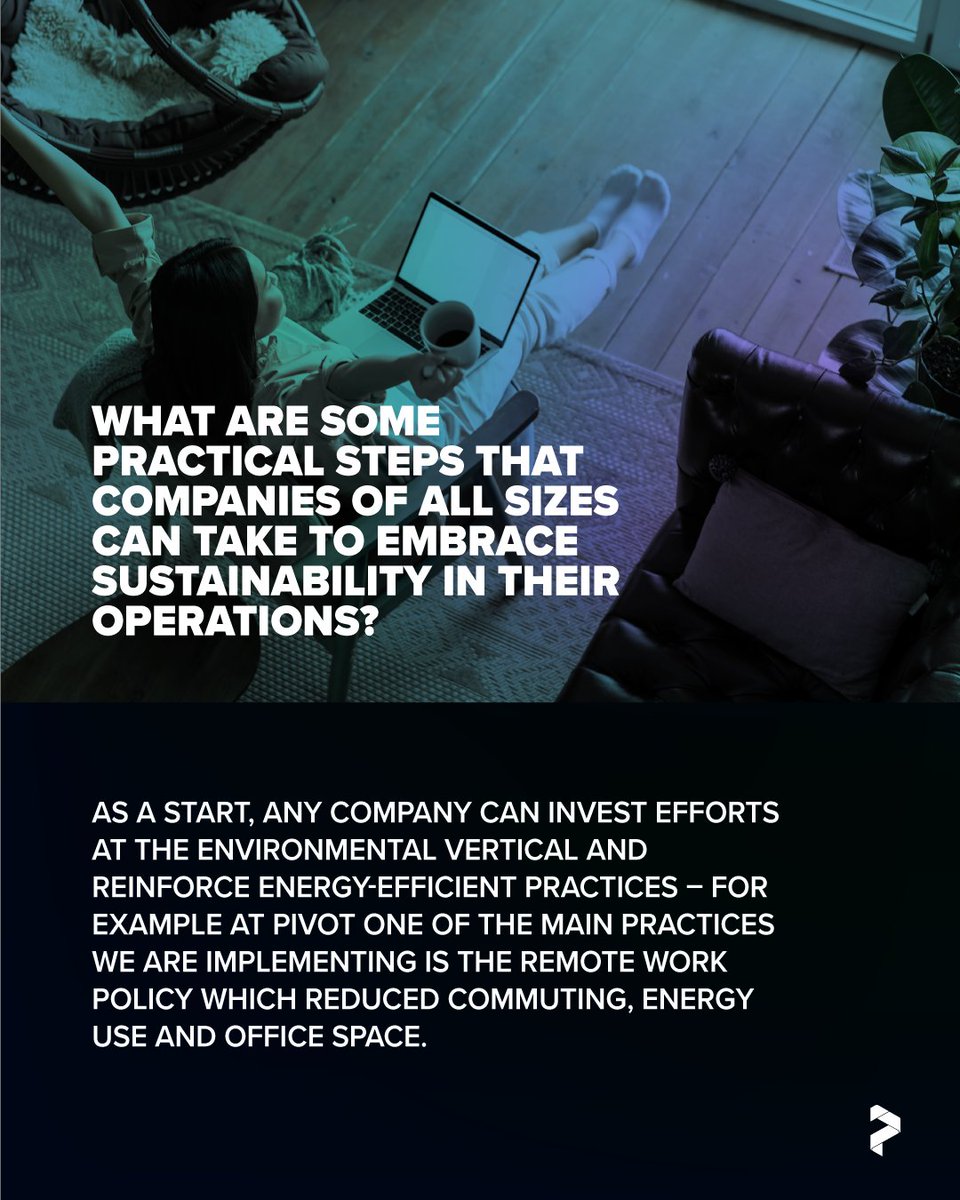 we_arepivot's tweet photo. In a recent Q&amp;A with Sary, our sustainability expert, we discussed actionable strategies, from adopting eco-friendly practices to embracing remote work. 
At Pivot, we don't just talk the talk; we walk the walk and we started by taking small steps such as implementing remote work. https://t.co/AvQpuW8MBL