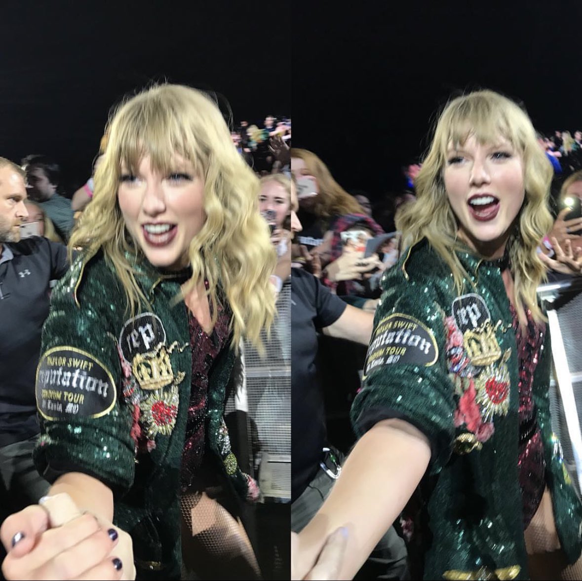 _esotericjoke's tweet photo. My claim to fame is Taylor grabbing my hand and saying she loved my rainbow hair. Rep tour stl 2018 https://t.co/9NELljUWxV