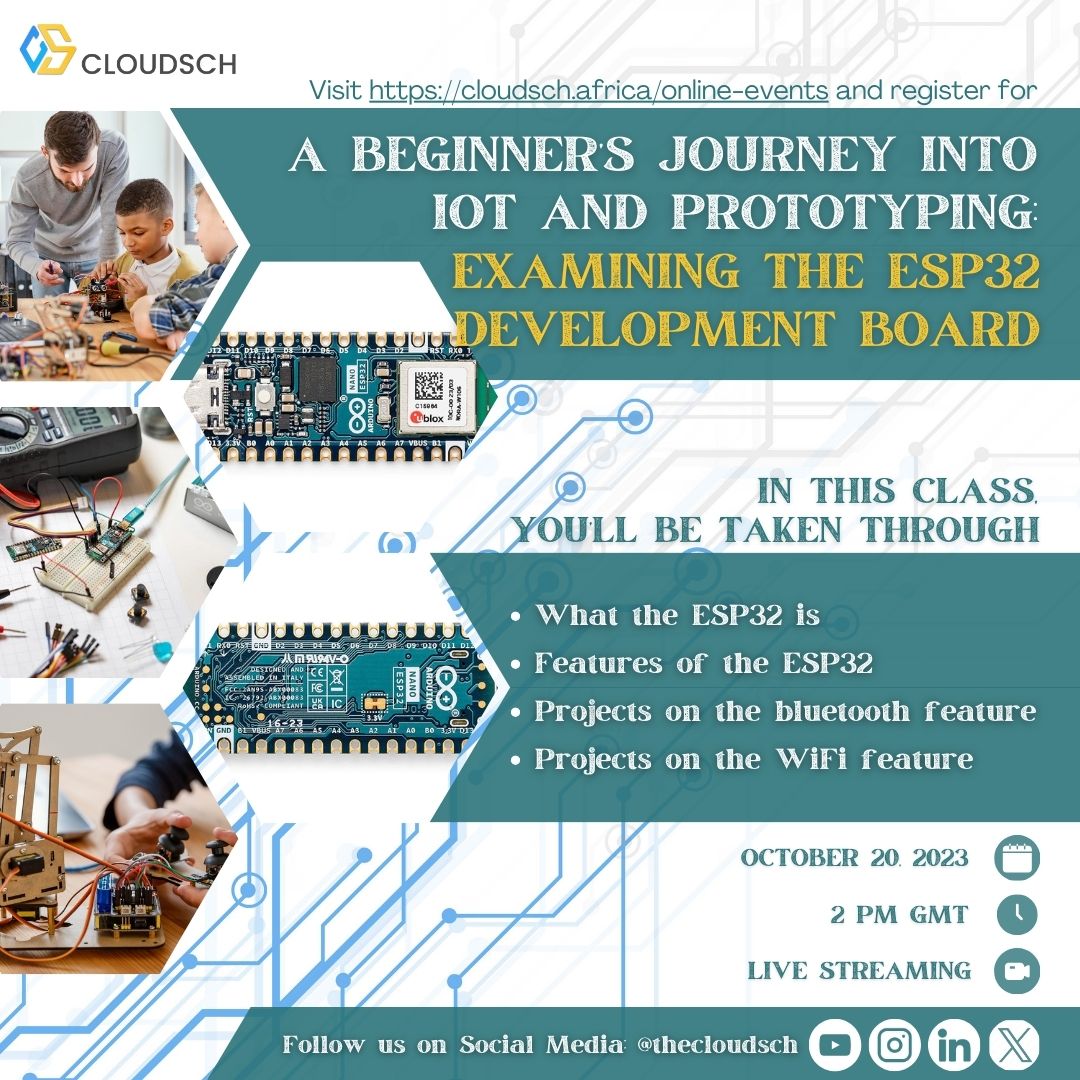 thecloudsch's tweet photo. The ESP32 development board is a great choice for developers of all experience levels. Join our free class to learn how to use the ESP32 to create your own amazing IoT projects: https://t.co/kb58GnSNJS
#cloudsch #Ghana #Nigeria The OT Prempeh Opoku Ware #BreastCancer #NSMQ2023 https://t.co/E75qqhwozP
