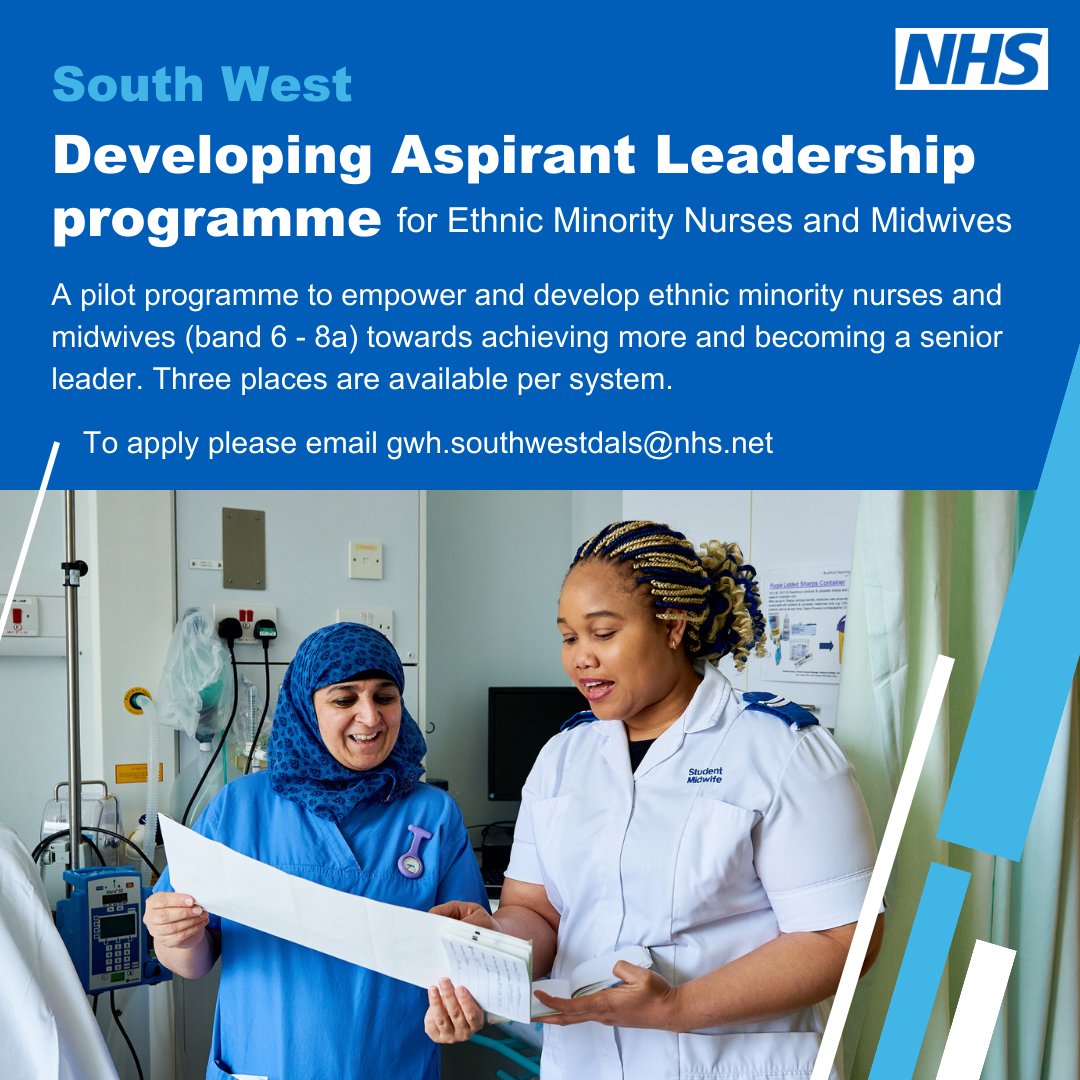 The Developing Aspirant Leaders Programme seeks to empower and develop ethnic minority nurses and midwives in the South West towards becoming our senior leaders of the future. Find out more and apply today email gwh.southwestdals@nhs.net