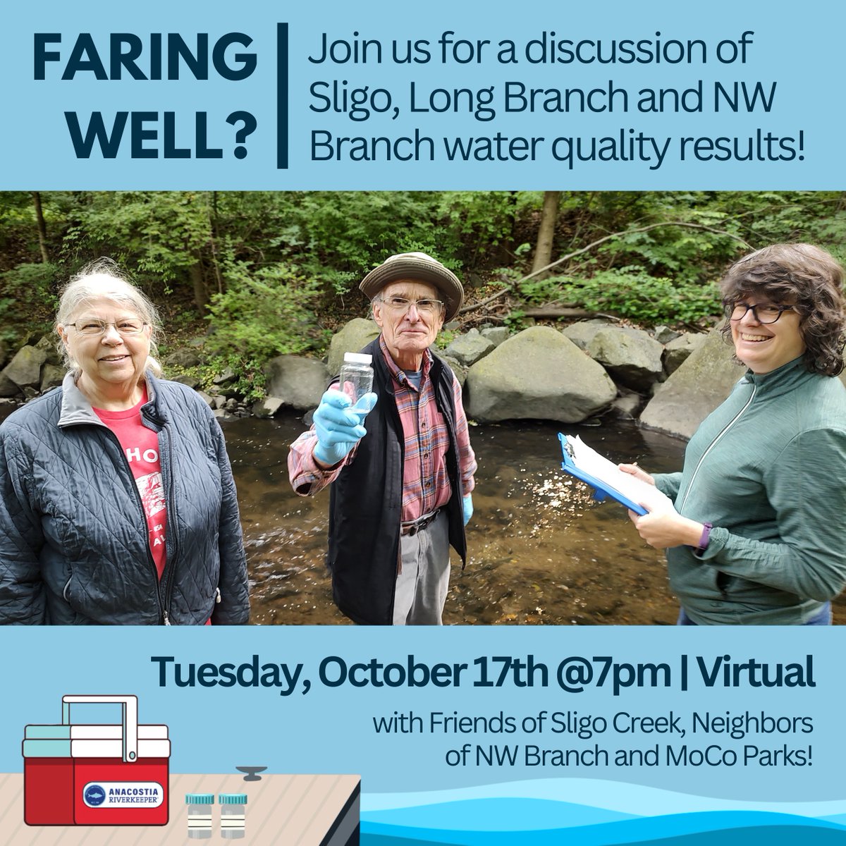 Join us tomorrow Oct 17th at 7pm for a virtual discussion of this year’s MoCo water quality results!

Learn more: anacostiariverkeeper.org/event/upper-an…

#WaterQuality #CitizenScience #WhatsInTheWater