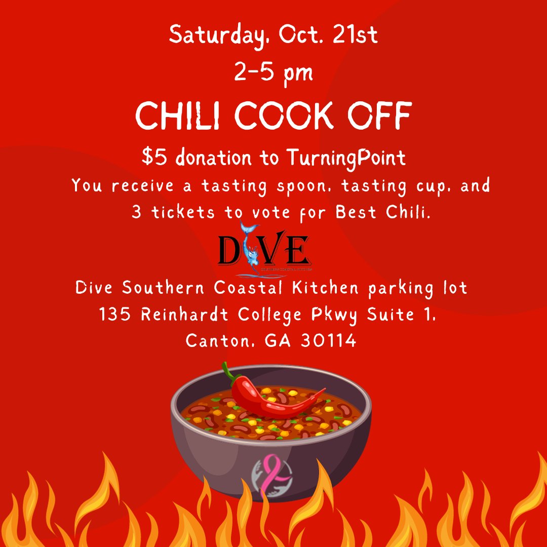 Join us for Live music, raffles, and silent auction. Email kip@divesoutherncoastalkitchen.com for registration information to compete in the Chili Cook-off.