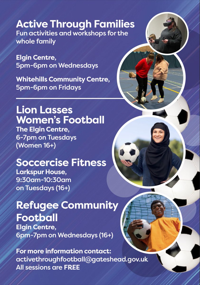Josh Scott (@joshscott2503) on Twitter photo ✅ Walking Football
✅ Women’s HUB
✅ Active Through Families
✅ Lion Lasses Football
✅ Soccercise
✅ Refugee Community Football
We have a wide range of FREE weekly activities for the community!
To book a taster session email - activethroughfootball@gateshead.gov.uk ✅ Walking Football
✅ Women’s HUB
✅ Active Through Families
✅ Lion Lasses Football
✅ Soccercise
✅ Refugee Community Football
We have a wide range of FREE weekly activities for the community!
To book a taster session email - activethroughfootball@gateshead.gov.uk