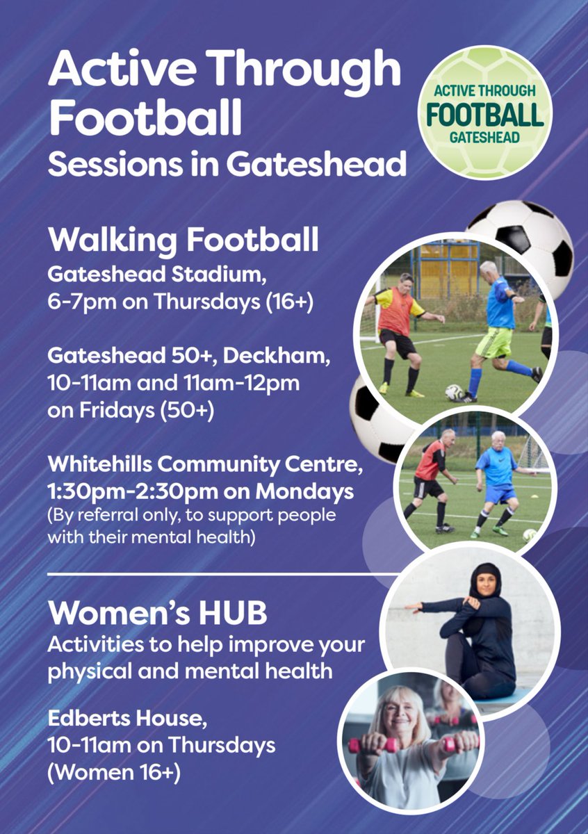 JoshScott2503's tweet photo. ✅ Walking Football
✅ Women’s HUB
✅ Active Through Families
✅ Lion Lasses Football
✅ Soccercise
✅ Refugee Community Football

We have a wide range of FREE weekly activities for the community! 

To book a taster session email - activethroughfootball@gateshead.gov.uk https://t.co/a8606ISYl0