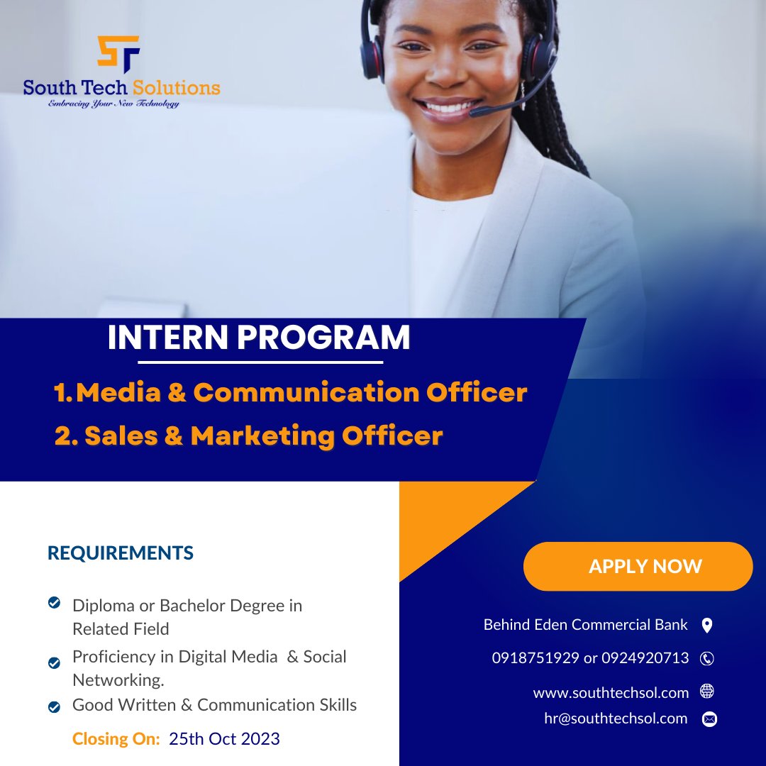 SouthTechSol's tweet photo. Job opportunity

We are hiring are u qualified and you are looking for an opportunity to showcase yourself kindly apply now to hr@southtechsol.com. https://t.co/pIAIZyuGn4