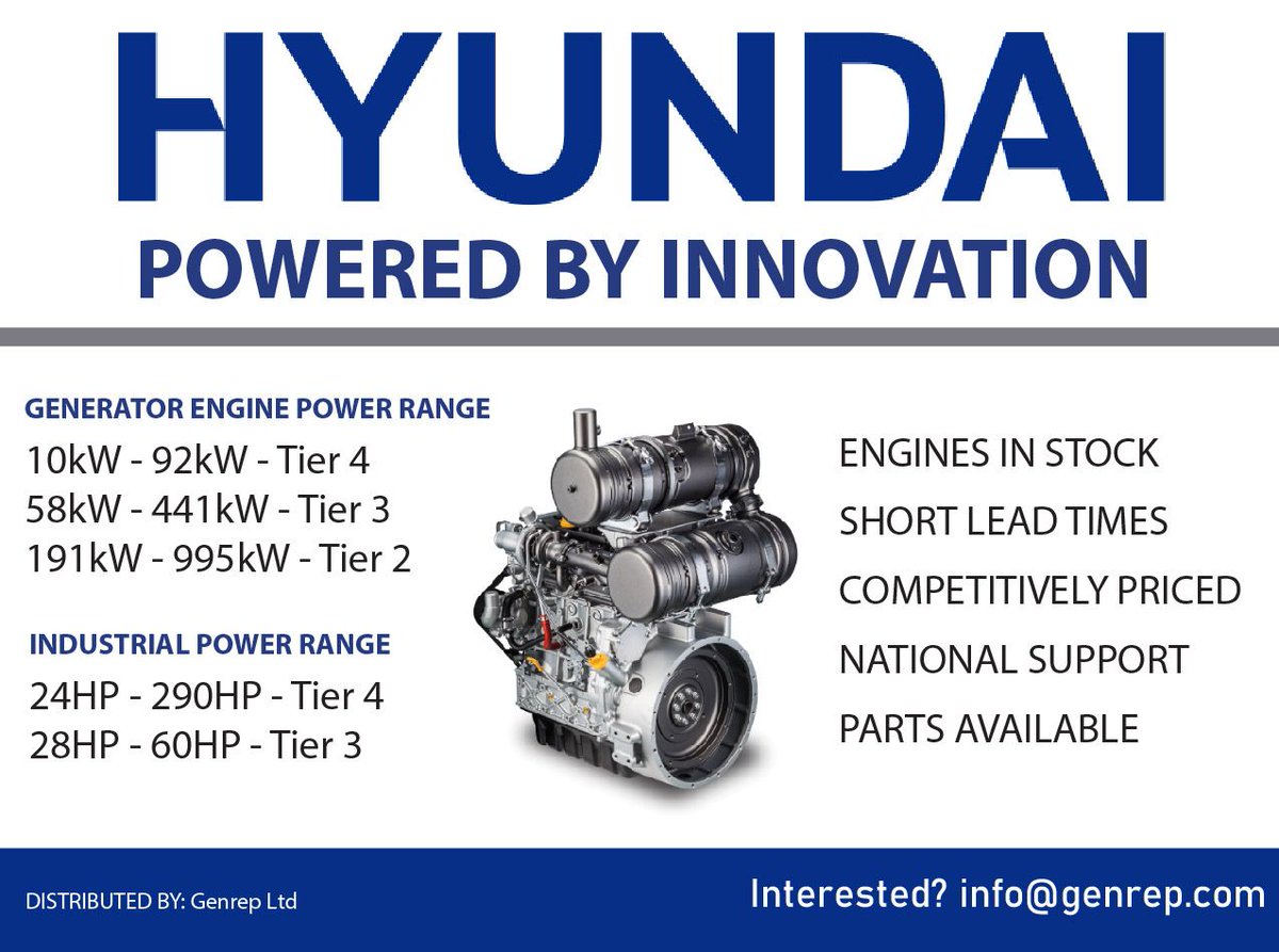 Consider prototyping with Genrep using HD Hyundai 

1. Eliminate  Inventory Issues

2. Minimal Lead Times from Factory

3. Extensive Parts Availability in NA

4. Service &amp; Support

Interested? Email info@genrep.com / buff.ly/46IQLLc / Send Direct DM
