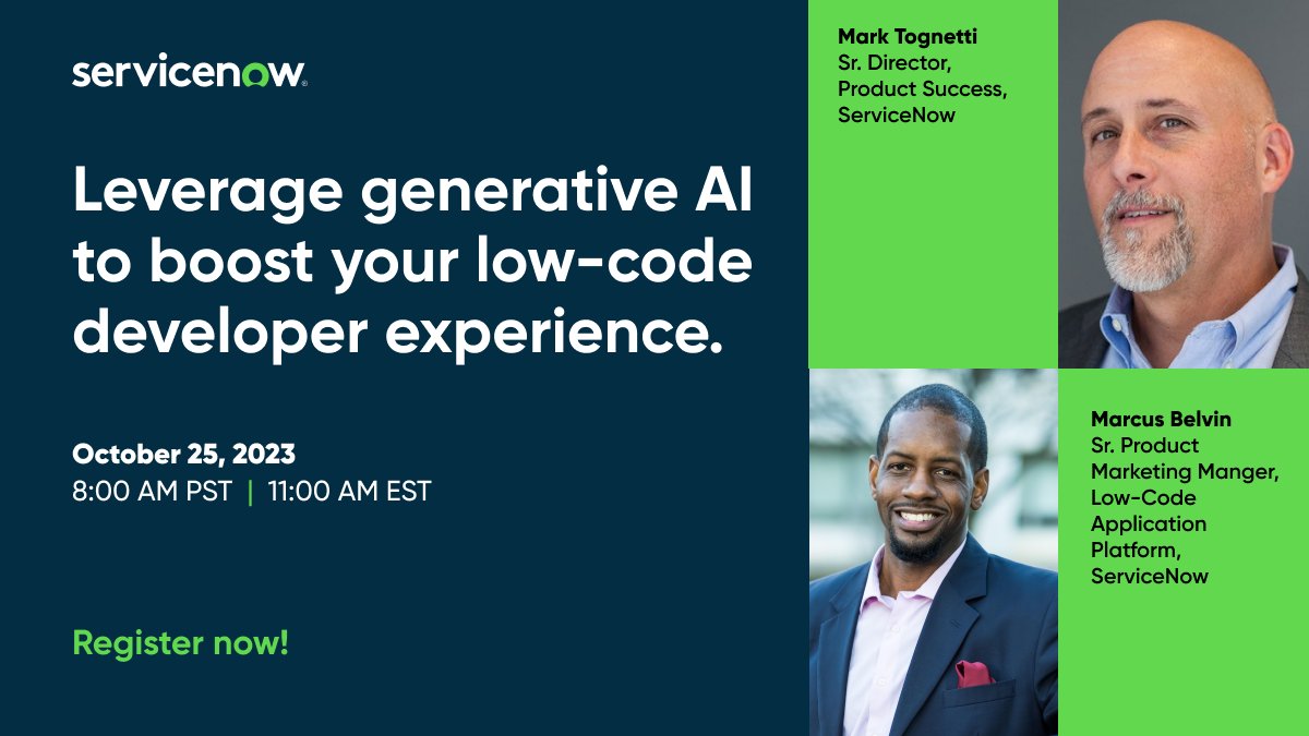 mlbelvin's tweet photo. Here early adopter insight about increasing your development team's productivity and efficiency with low-code and generative AI? Reserve your spot today! #GenAI #AI #LowCode
https://t.co/wfHUTQODCQ https://t.co/gRDCdrCuJa