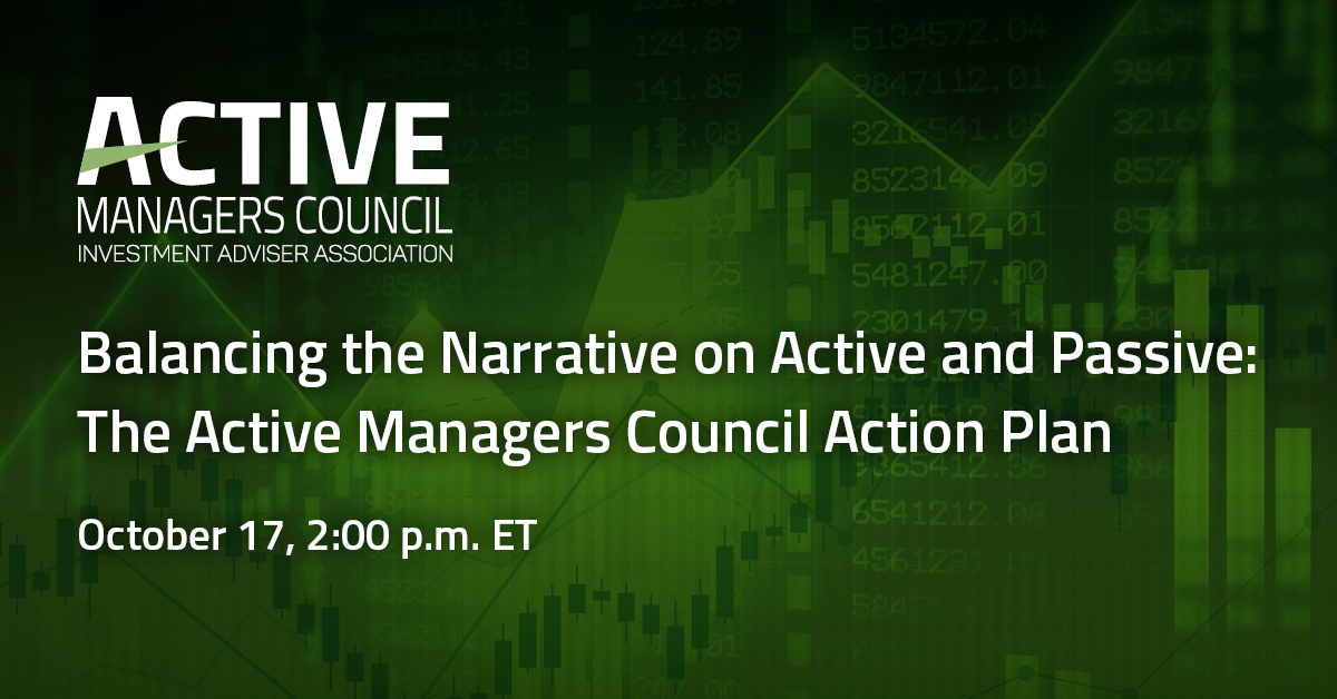 Tomorrow! It's not too late to register to learn more about the Active Managers Council and how we're addressing the misleading narrative that has pitted active against passive in a false dichotomy. ow.ly/yXct50PVEyb