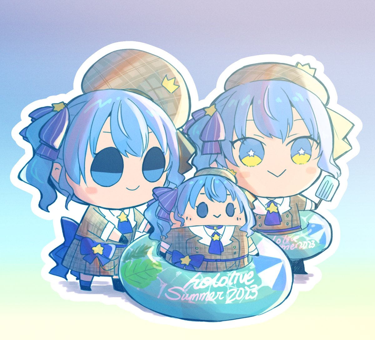 hoshimachi suisei blue hair blue eyes 1girl character doll star (symbol) plaid beret  illustration images