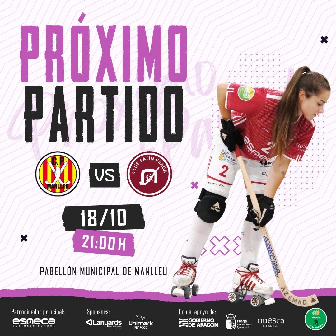 🔥 PRÓXIMO PARTIDO 🔥  🏒@cpmanlleu 🆚 CP Esneca Fraga 🏒 📆 DÍA: Miércoles 18 de octubre. 🕗 HORA: 21:00h.  📍 LUGAR: Pabellón Municipal, Manlleu (Barcelona). ¡Vamos chicas! 😍 @FragaAyto @ESNECA @hockeymania @AzemadSport