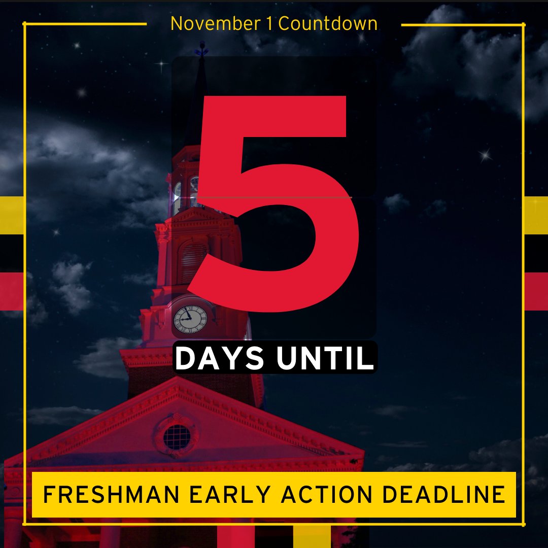 ⌛️T-minus 5 days until the freshman early action deadline on Nov. 1! To check if all your required materials have been received, create a Terps Application Portal (TAP) account after submitting your freshman application online. go.umd.edu/AppChecklist #BeATerp