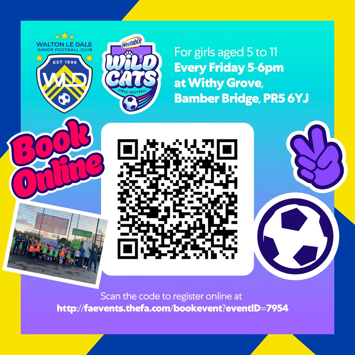 Our brand new Wildcats sessions begin on Friday 20th October, and you can now reserve your place online! Simply share the code or visit faevents.thefa.com/bookevent?even… to secure your place, help us to plan our sessions, and let us keep you up to date with all the latest details. 😺⚽️