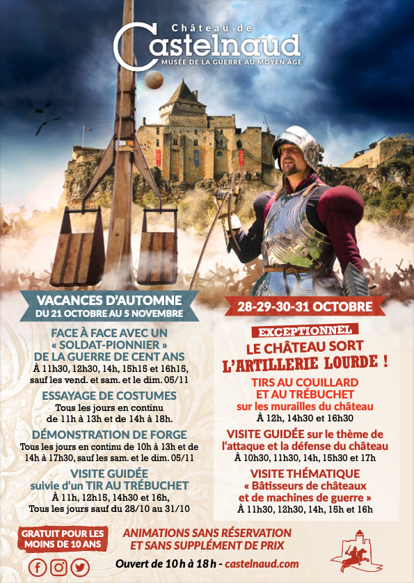 CastelnaudCht's tweet photo. Les #vacances d'automne au Château de Castelnaud seront très animées ! 
Du samedi 21 octobre au dimanche 5 novembre 2023
https://t.co/SWRmXZutBE

Programmation ici !
⬇️⬇️⬇️ https://t.co/FjB4tsBlGg