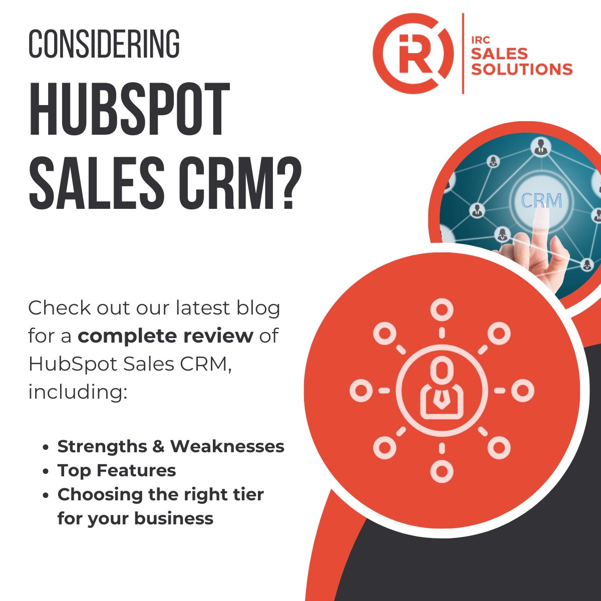 IRC_Sales's tweet photo. Selecting the right CRM can have long term impacts.  If you are considering HubSpot Sales CRM, check out our complete review here:  https://t.co/SymYICe6J1 https://t.co/OH6GgtcViE