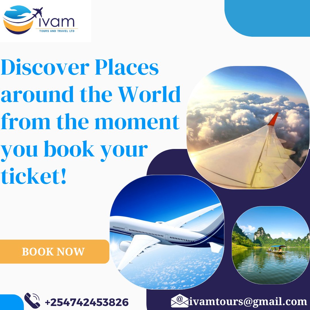 Ivamtours's tweet image. We are your ideal flight ticketing agency!
Contact us
📲 +254742453826
📧ivamtours@gmail.com
#ticketingservices #flightticketing #ivamtoursandtravel #explore #discover #travelticketing✈️