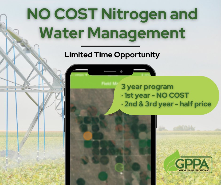 gppa_precision's tweet photo. GPPA has been selected to offer a limited time offer for Nitrogen and Water Management. Don’t miss this opportunity to level up your irrigation and Nitrogen management! We’ve got your prescription for success. Let’s talk. 620-786-0758 #GPPA https://t.co/moQ67V8pe2 https://t.co/1hmvG5MXOf