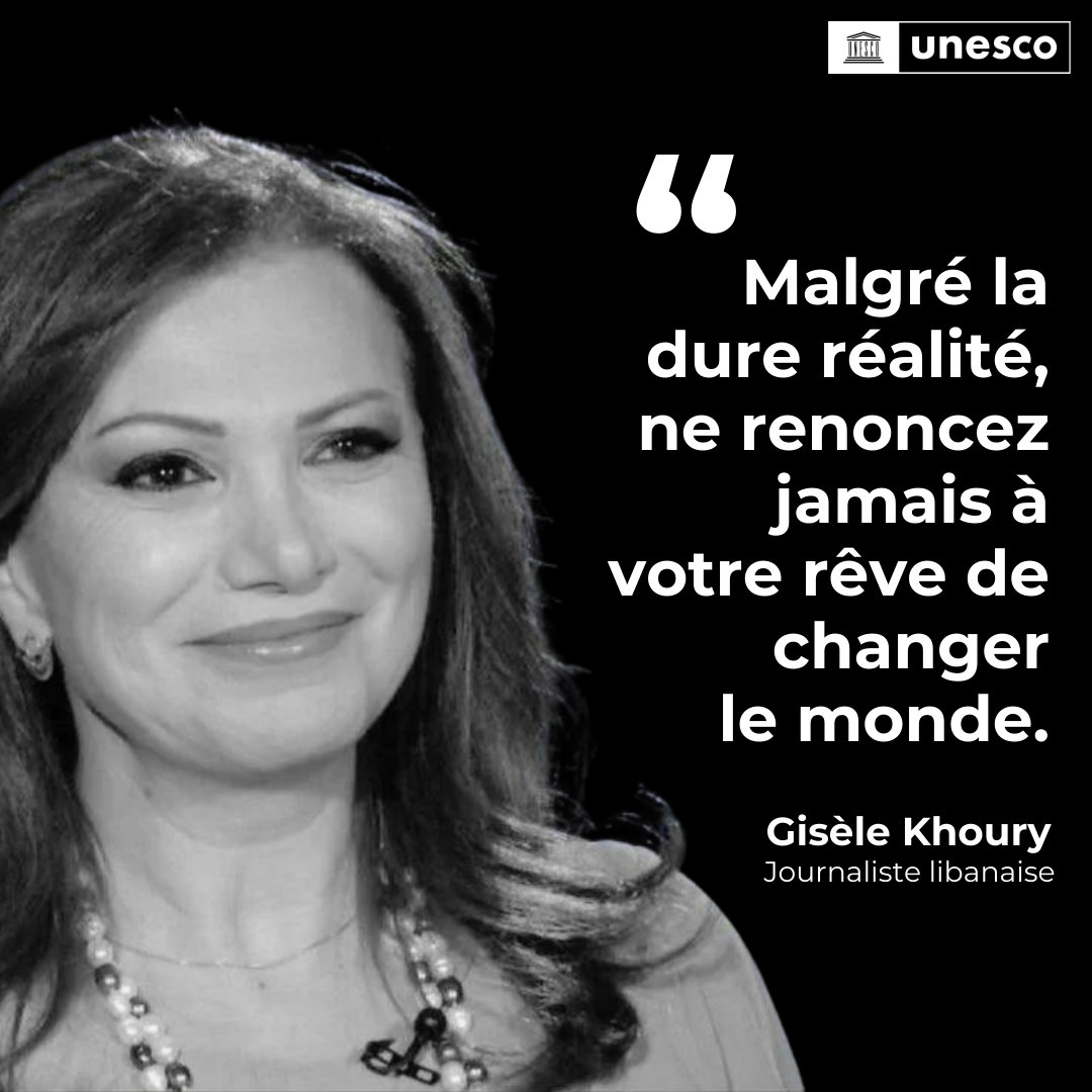UNESCO_fr's tweet photo. Rendons hommage à #GisèleKhoury, figure emblématique du journalisme au Liban et dans la région &amp; membre du jury du Prix mondial de la liberté de la presse UNESCO-Guillermo Cano 2020.

N’oublions jamais son engagement indéfectible en faveur de la #LibertéDeLaPresse. https://t.co/FPsBtKHr83
