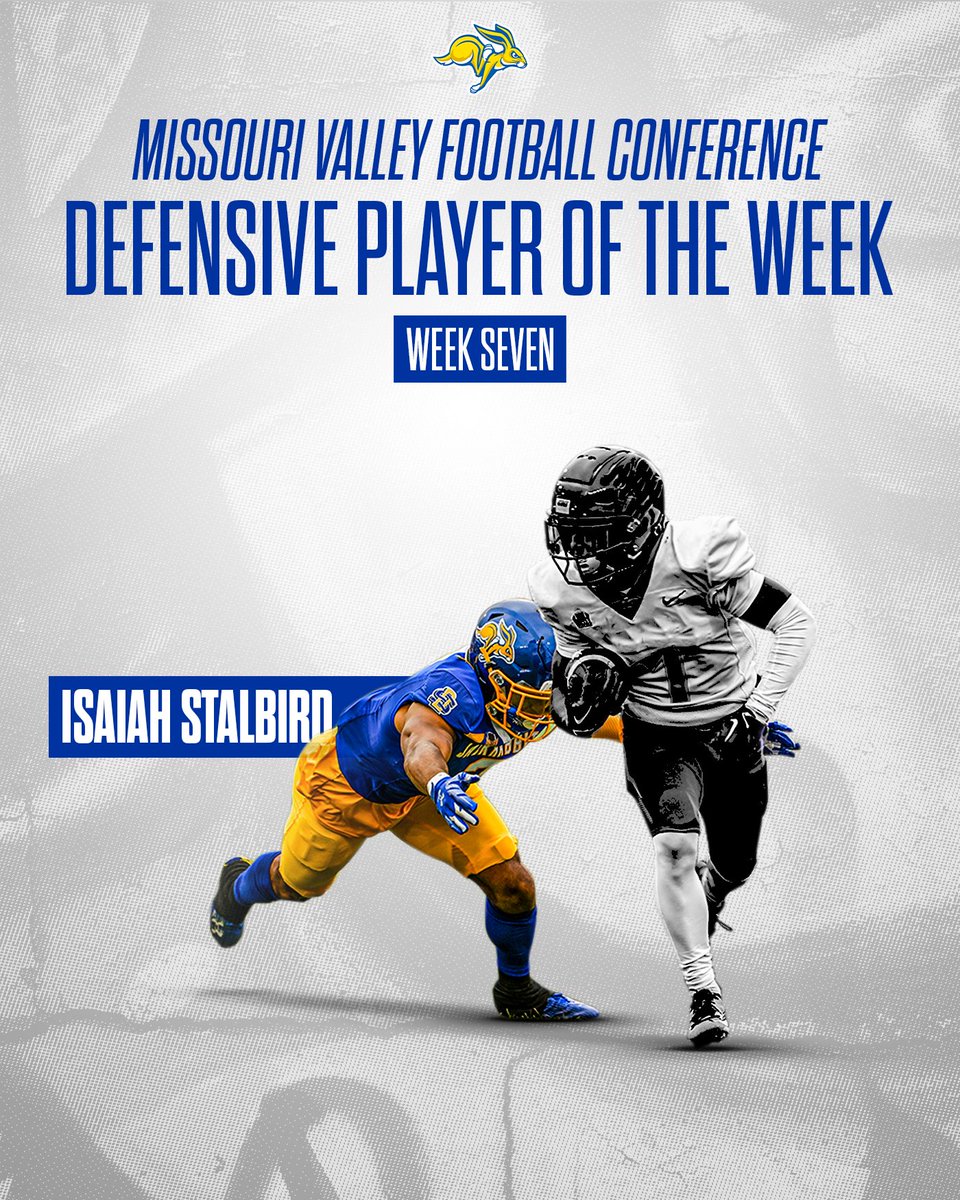 Missouri Valley Football Conference Defensive Player of the Week - <a href="/stalbird2/">Isaiah Stalbird</a> 

#GoJacks 🐰🏈
