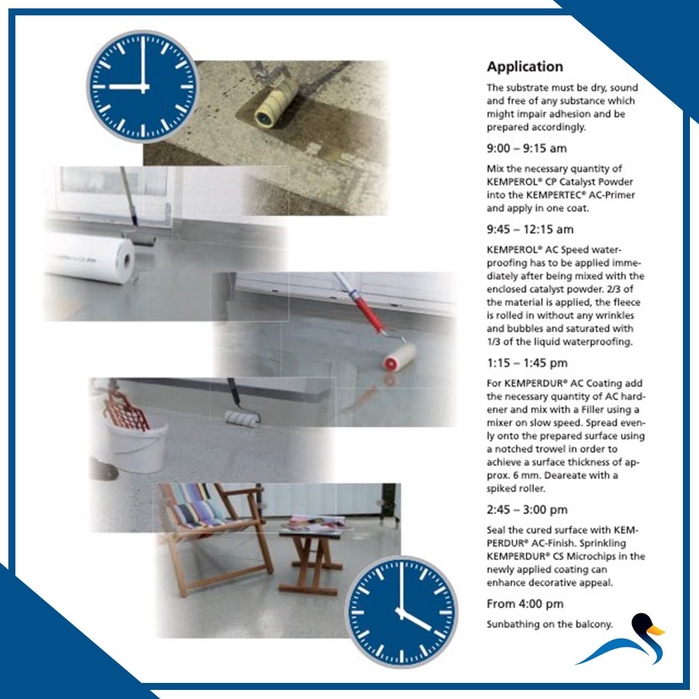 ⏰ From a starting time of 9am - you could be sitting on a newly refurbished balcony by 4pm thanks to Kemperol AC Speed! ☀️
Now THAT’s rapid!
Download our brochure to find out more 👇🏼
kemperol.co.uk/downloads/down…
#kemperol #acspeed #waterproofing #balcony #kemperol #kempersystem