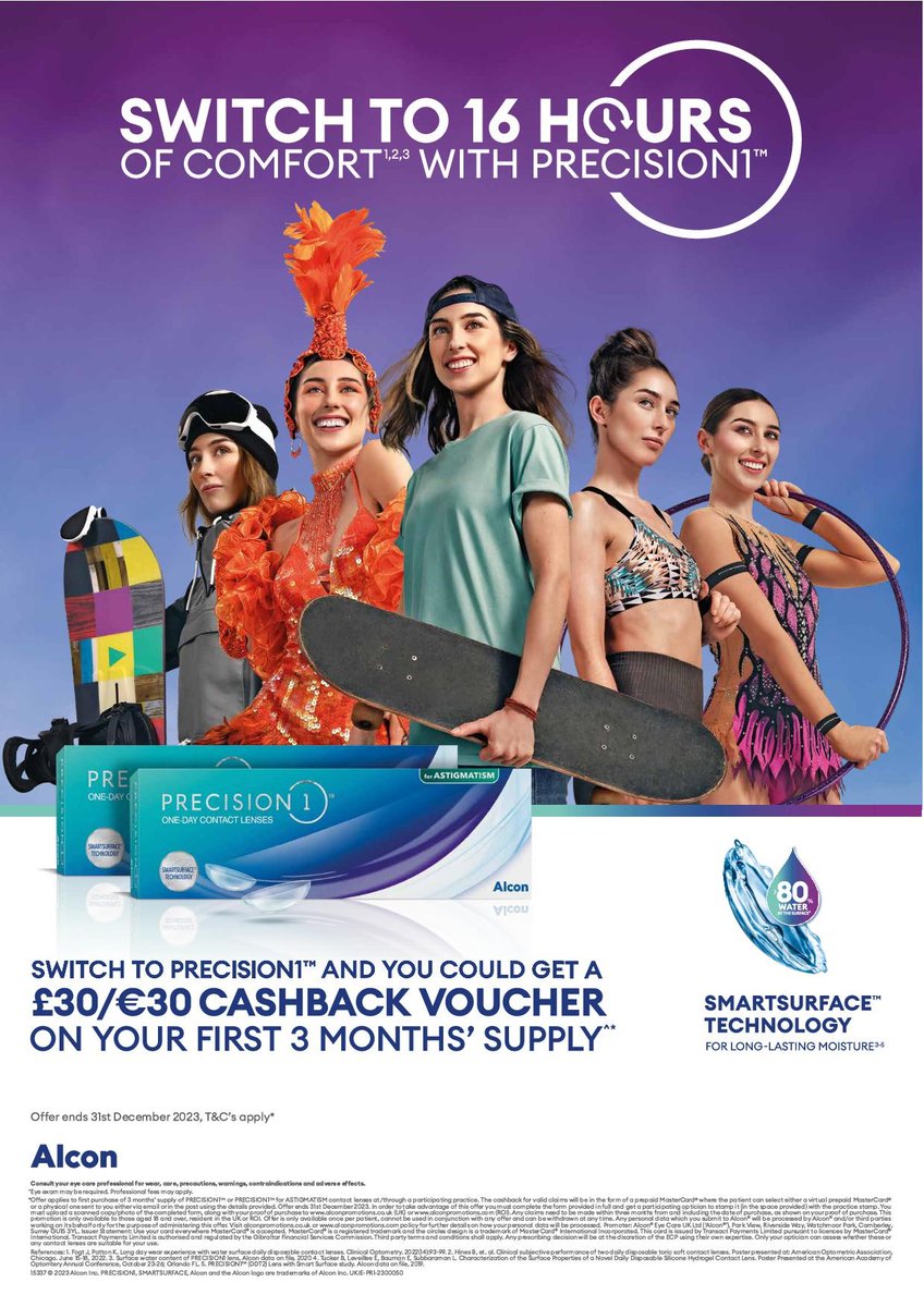 Praills's tweet image. Switch to PRECISION1™ daily contact lenses and you could get a £30 cashback voucher on you first 3 months supply @Praills until 31st December 2023.
Book your appointment now on 01329 280250.