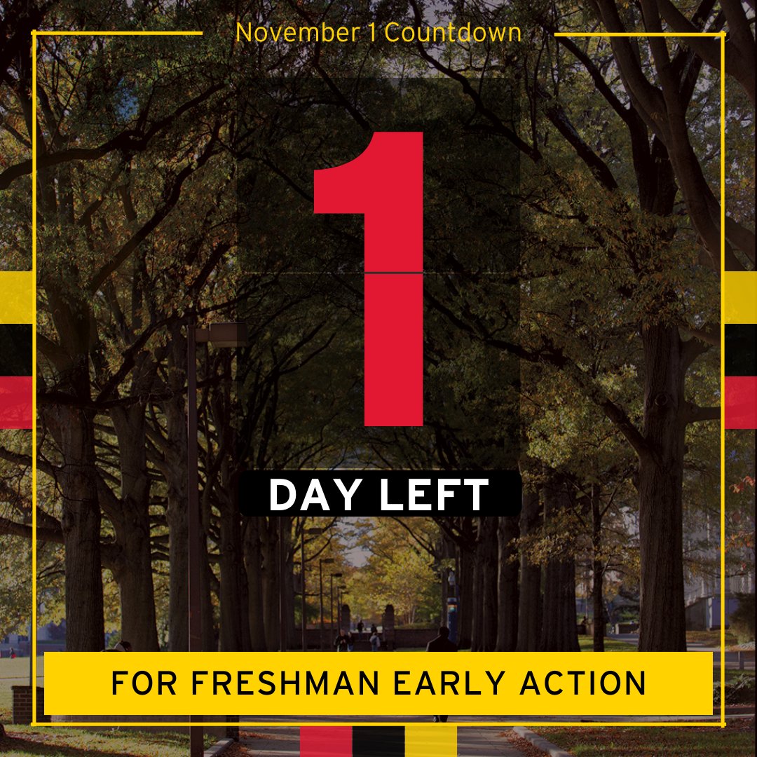 It's Nov. 1. UMD's freshman early action deadline is here! Submit your application and start your path to #BeATerp. admissions.umd.edu/apply