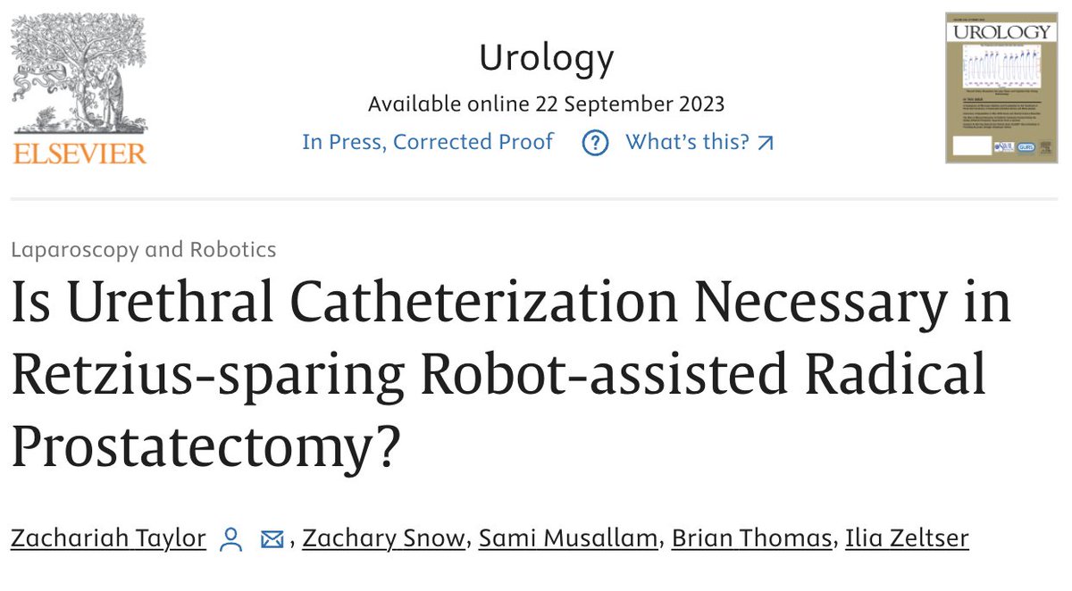 Congrats to @uro_ZT, @zchsnow0, @SMusallamDO, @BrianMarkThomas, and @izelts00 on their publication in @urogoldjournal! Exciting work highlighting the feasibility of omission of a urethral catheter and placement of operative SPT in Retzius sparing prostatectomies. Great work!