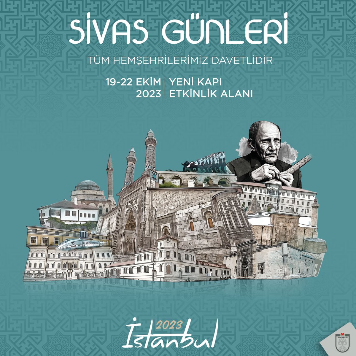 📍 İstanbul

Sivas Günleri 2⃣0⃣2⃣3⃣

Sivas'ımızın yöresel lezzetleri, tarihi ve kültürel değerlerinin tanıtıldığı, 'İstanbul Sivas Günleri'nin bu yıl 1⃣4⃣'üncüsü düzenlenecek.

Yenikapı Etkinlik Alanı'nda misafirlerini ağırlayacak tanıtım günleri 19-22 Ekim tarihlerinde