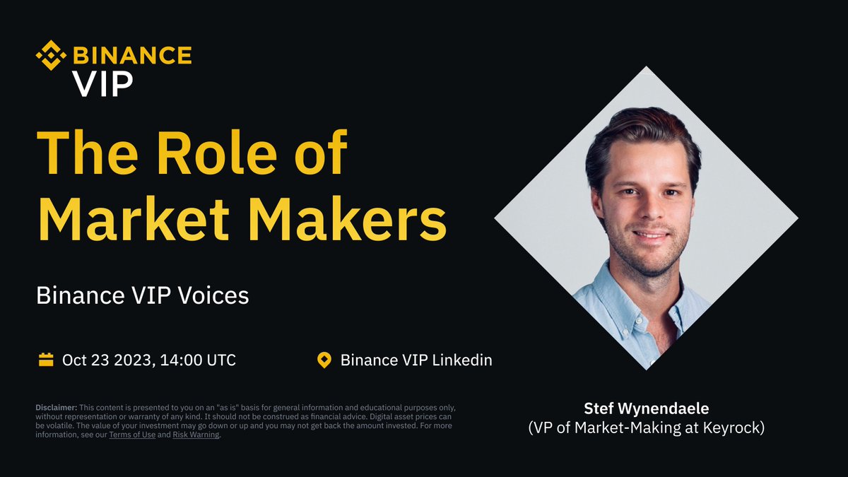 How do market makers influence price volatility and market liquidity? @stefwynendaele, the VP of Market-Making at @KeyrockTrading will break it down for you on Oct 23rd on #Binance VIP Voices. Set a reminder ➡️ safu.im/22ZSGQOl